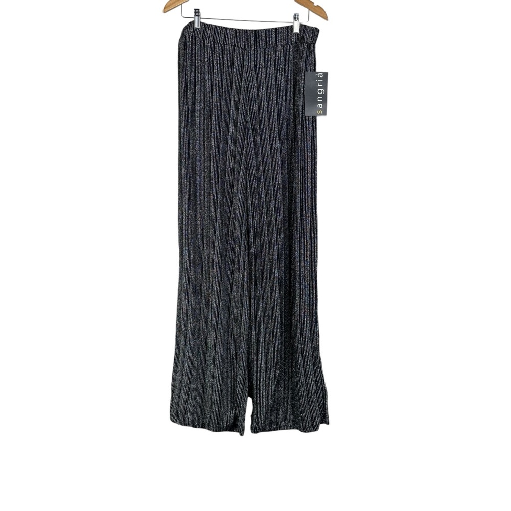Sangria Wide Leg Pants Size Large Silver Black Stripe Stretchy